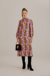 Button Front Round Neck Animal Tiger Print Fall Winter Long Sleeves Midi Dress