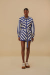 Pocketed Button Front Striped Print Long Sleeves Cotton Collared Romper/Jumpsuit