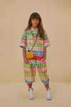 Girls Floral Print PomPom Trim Pocketed Wrap Jumpsuit