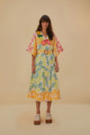 Cotton General Print Collared Midi Dress With Ruffles