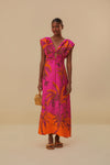 V-neck General Print Viscose Drawstring Beach Dress/Maxi Dress