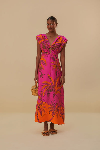 V-neck General Print Drawstring Viscose Beach Dress/Maxi Dress
