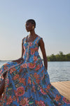 General Print Sleeveless Pocketed Button Front Square Neck Maxi Dress