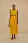 Yellow Monstera Eyelet Maxi Skirt, Yellow / Xxs