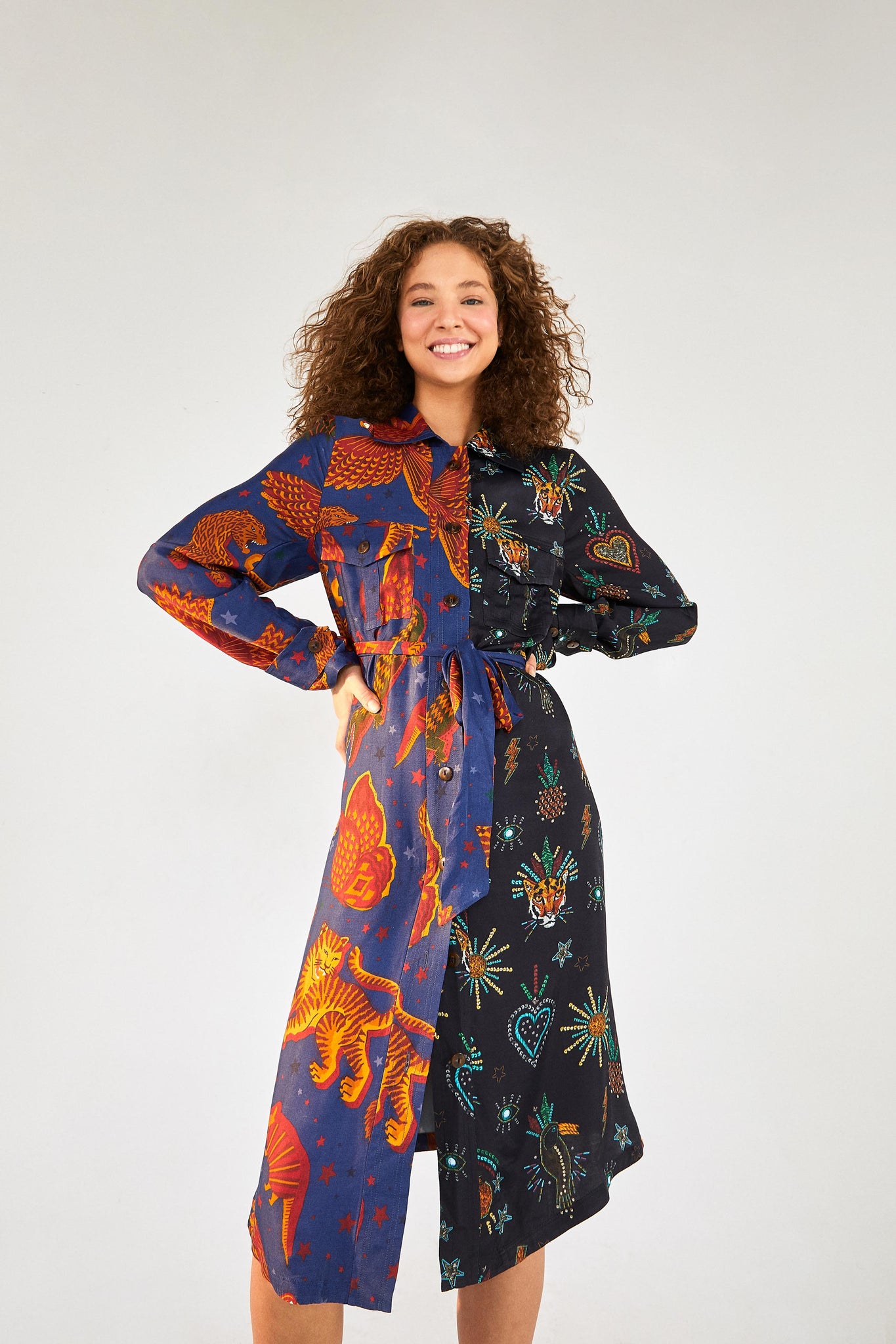 FARM RIO DARK JUNGLE SKY TRENCH DRESS