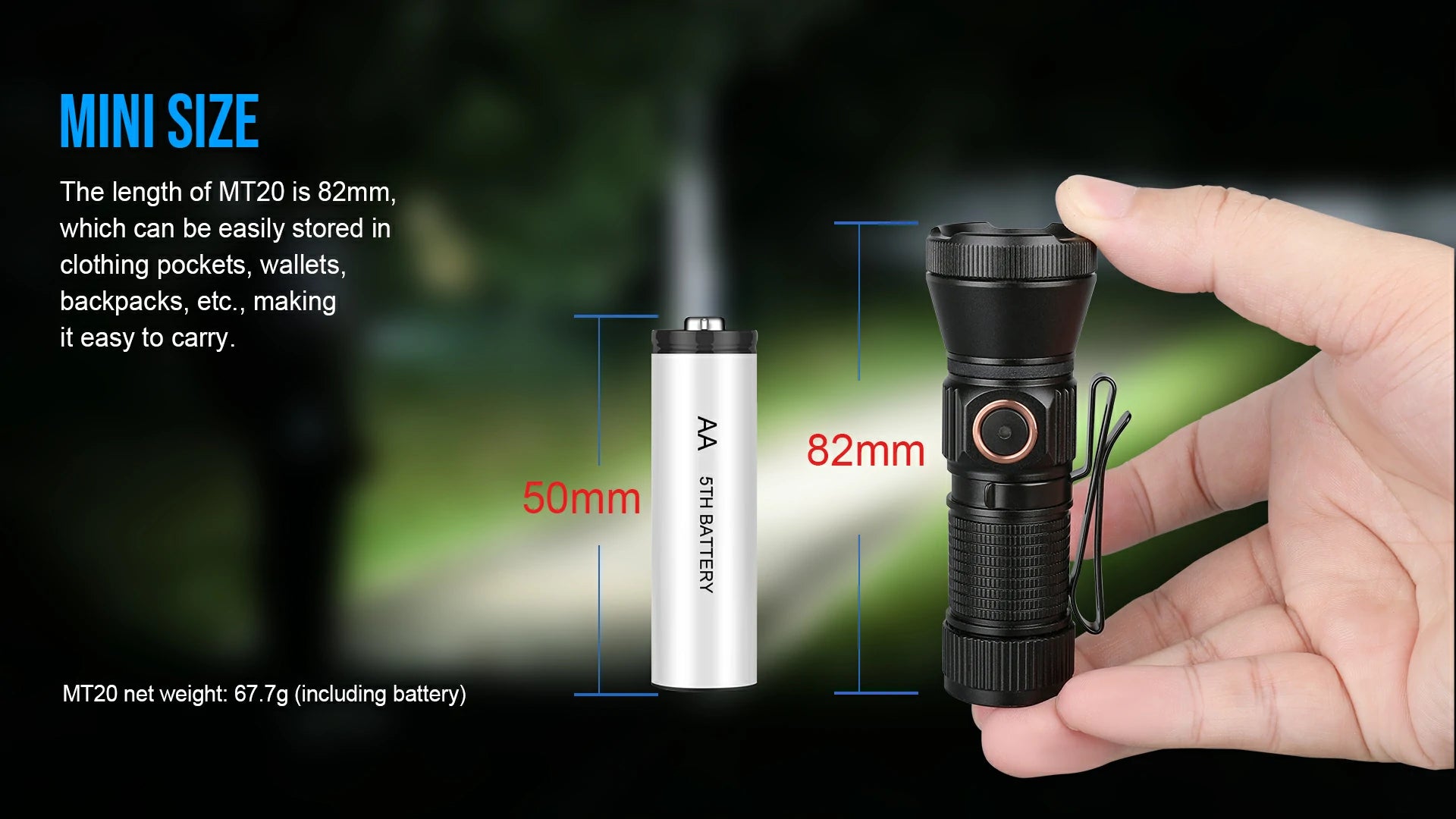 TrustFire MT20 Rechargeable EDC Flashlight 1050 Lumens