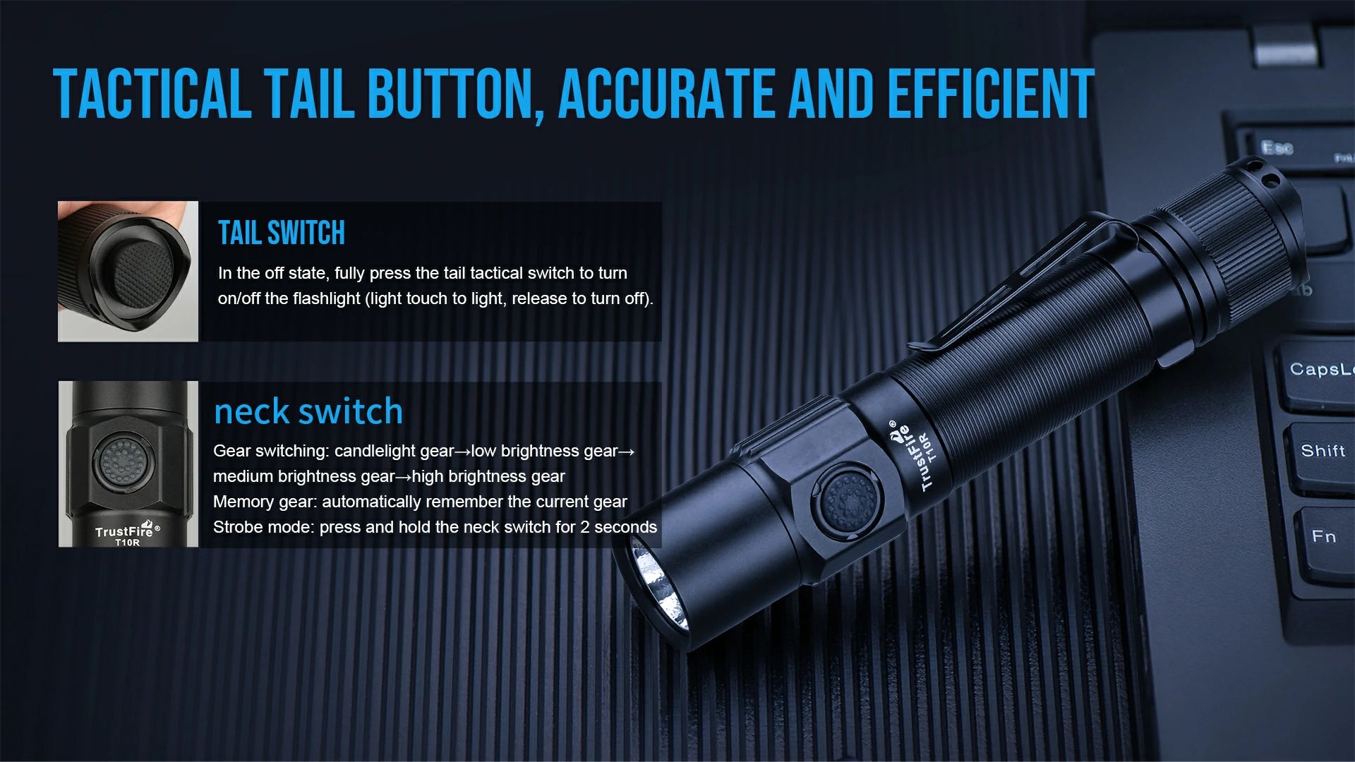 TrustFire T10R Rechargeable Tactical Flashlight 1800 Lumens