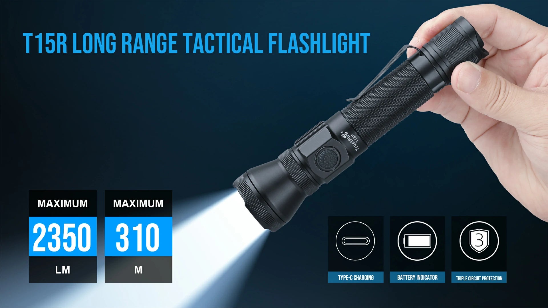 TrustFire T15R High Beam Tactical Flashlight 2350 Lumens