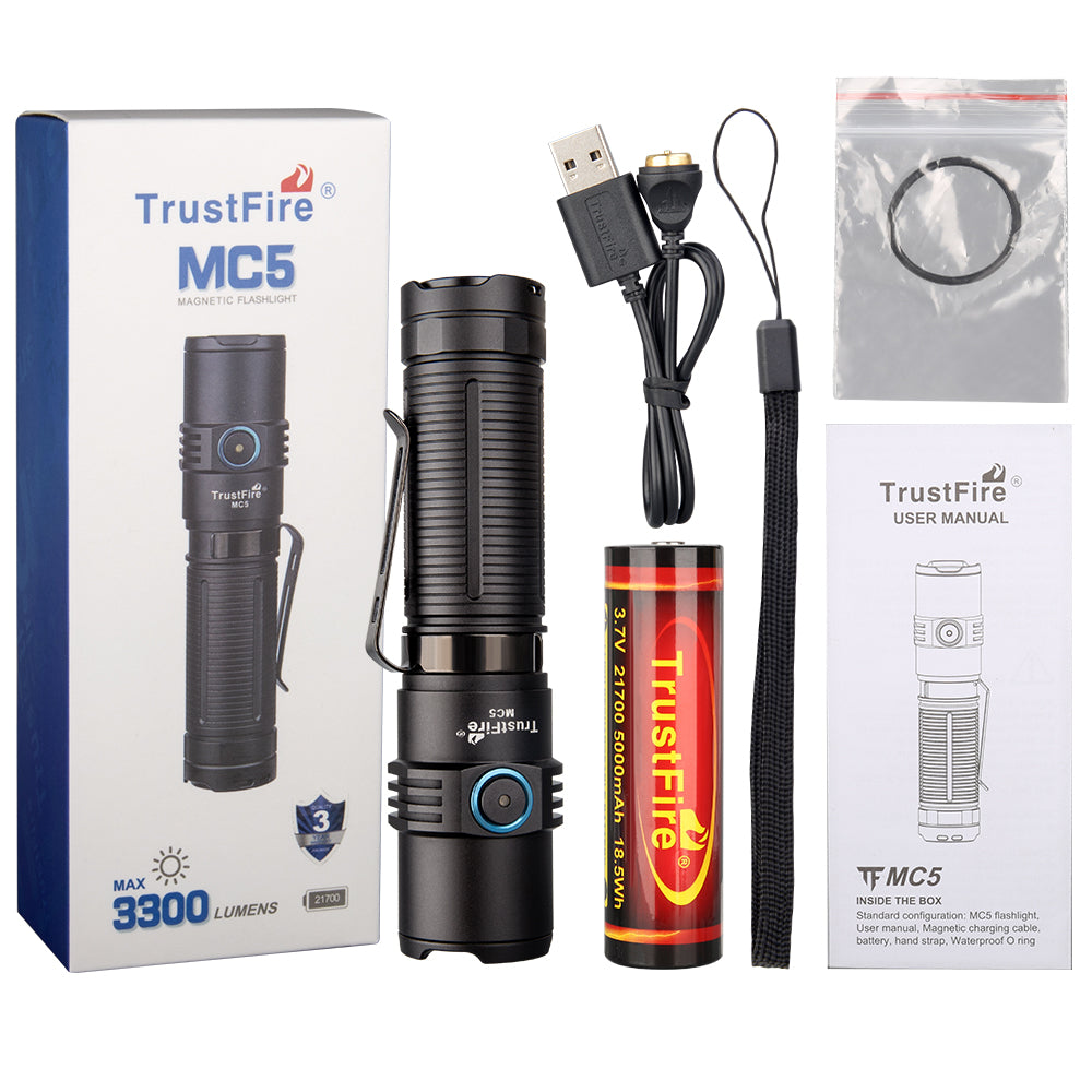 Trustfire MC5 Powerful 3300 Lumens Magnetic Rechargeable EDC Lamp Outdoor  Lighting