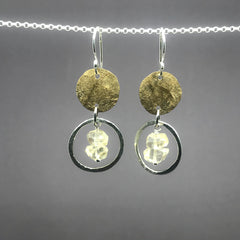 Stainless steel, citrine and brass hand made 11th anniversary earrings