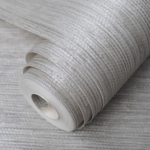 Silver Metallic Vinyl Grasscloth Wallpaper Roll Bedroom