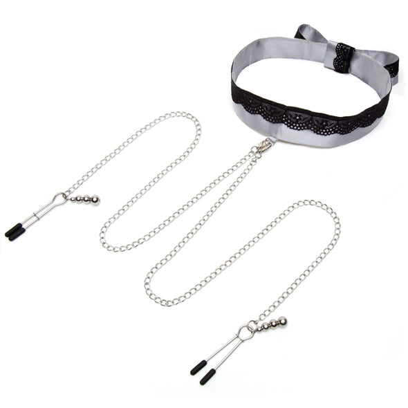 Image of Fifty Shades of Grey Play Nice Satijnen Collar & Tepelklemmen 