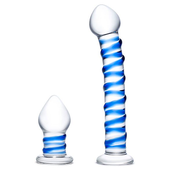 Image of Glas Double Penetration Swirly Glazen Dildo & Butt Plug