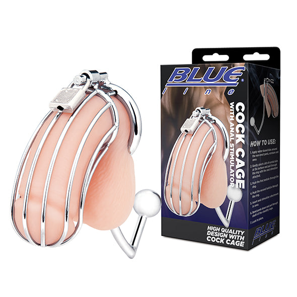 Image of Blue Line Cock Cage With Anal Stimulator 