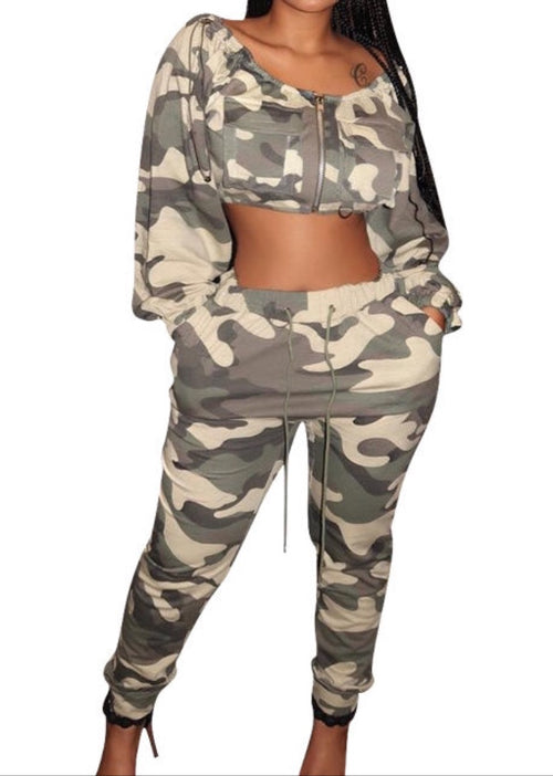 G.I. Jane | Two piece camo print pant set