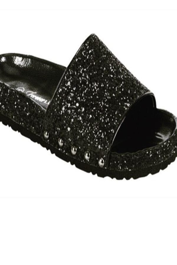 black glitter slides