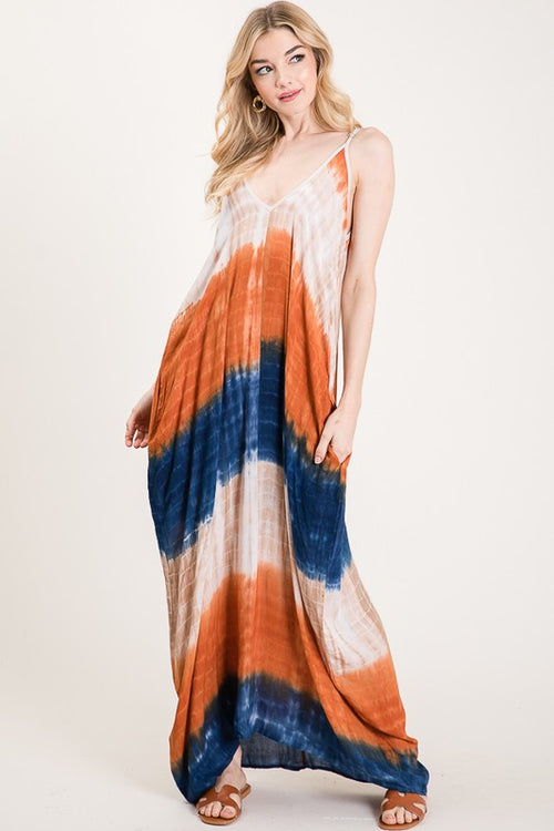 Into Summer | Tie dye maxi dress with side pockets