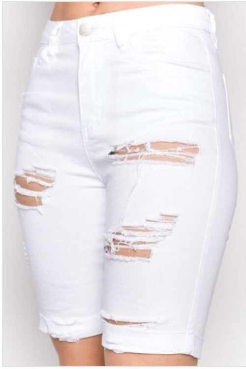 white distressed bermuda shorts