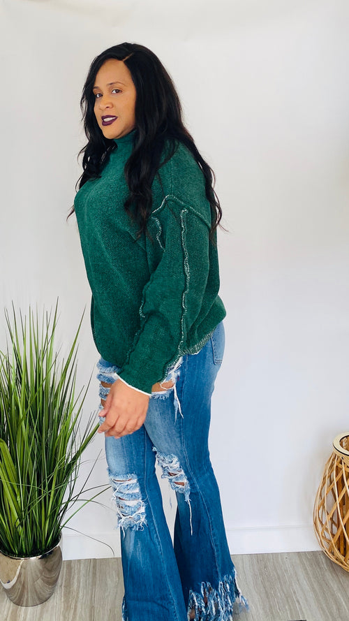 Like No Other | dark green mock neck sweater