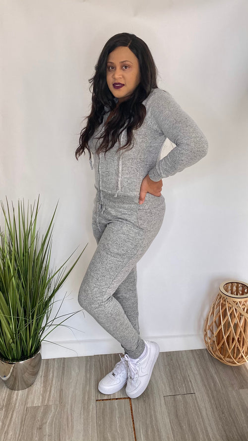 Run The World - Zip front jogger set (Heather Gray)