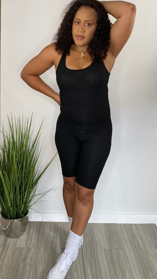 Feel the Vibes |  Sleeveless biker romper (black)