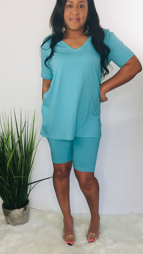 Chill Plus set |ash mint biker short set