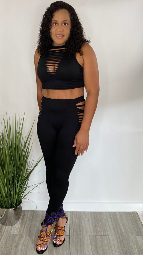 Fly Chick | crop top legging set (Black)