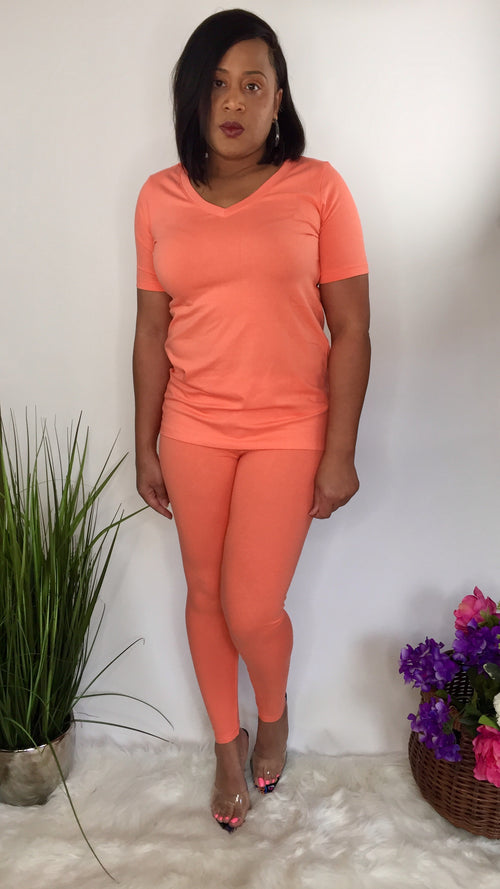 Sweet and Simple | two piece legging set (coral)