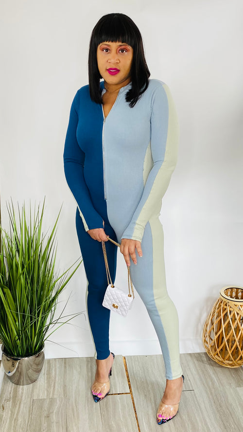 City Love - blue colorblock rib jumpsuit