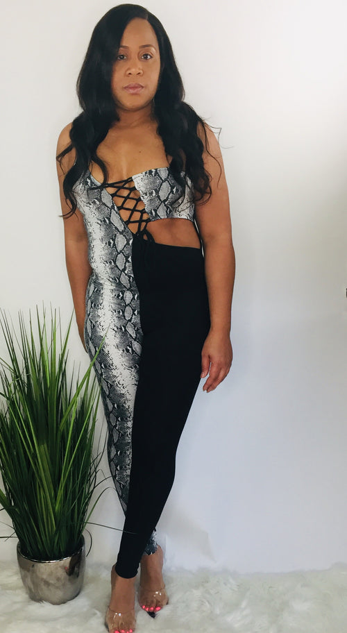 Sorry not Sorry | snake print bodycon jumpsuit
