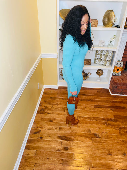 All She Needs - sea blue bodycon jumpsuit
