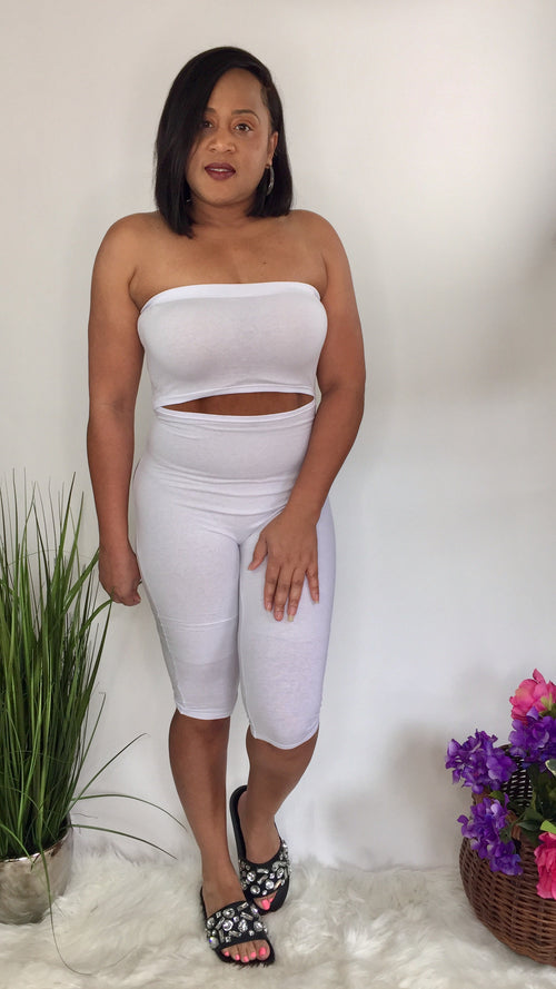 Tight Squeeze | white bodycon biker jumpsuit