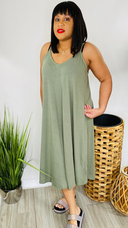 Slip Me On Plus | V-neck cami dress (olive green)