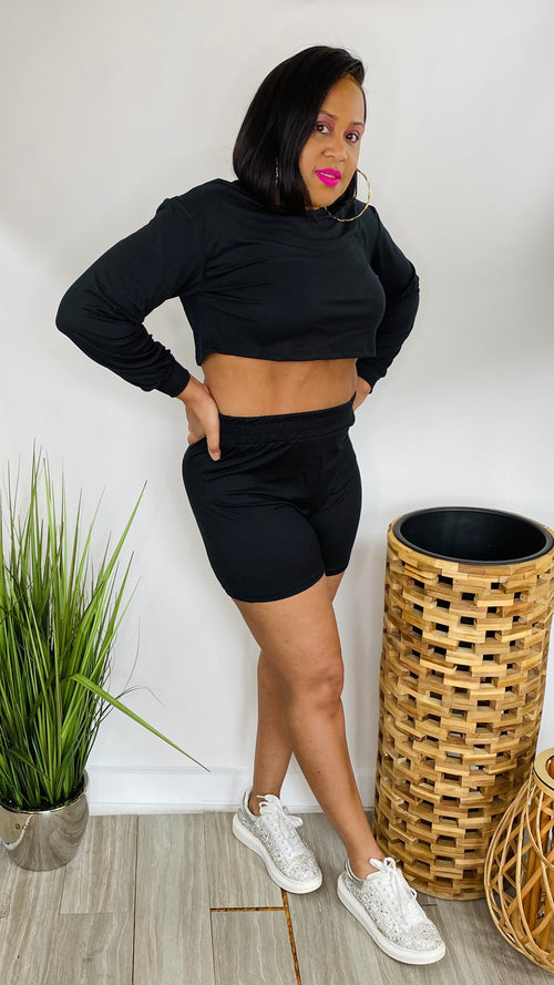 Kiss and Tell | 2 piece crop top short set (Black)