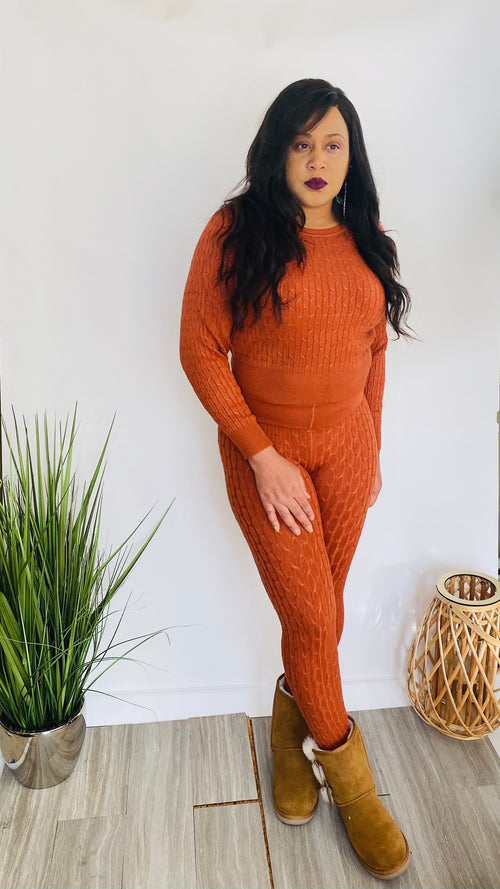 Cozy Queen - rust knit sweater set