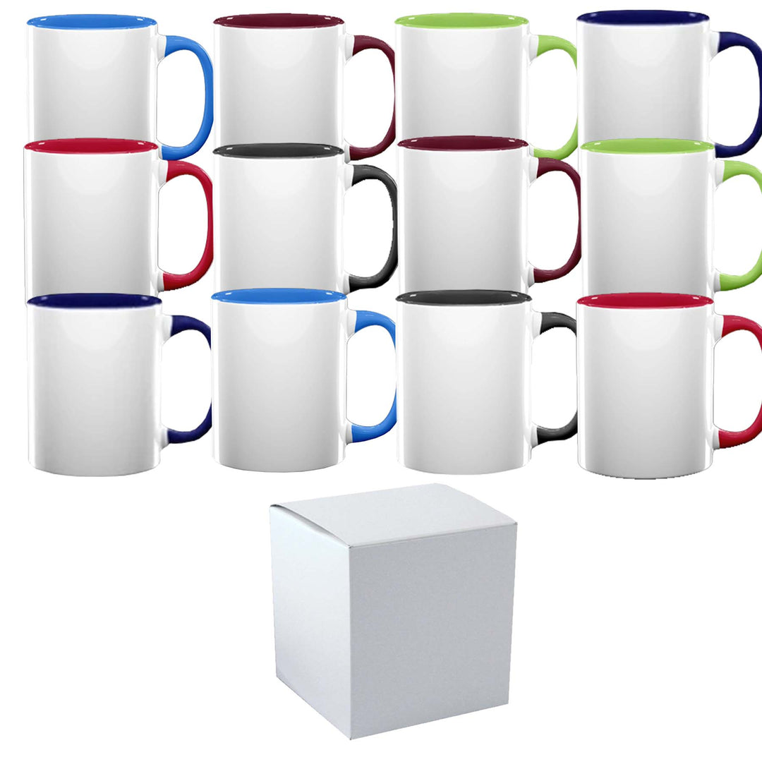 12pcs Sublimation 11oz Coffee Mugs Blanks, Heart Handle Two Tone Color, 4  Color to Choose 