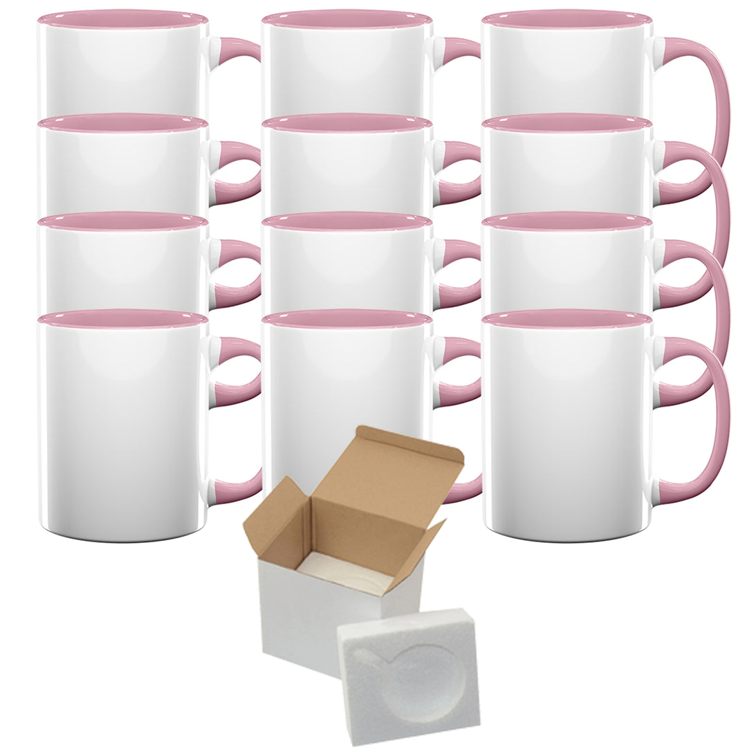 Mugsie | Sublimation Mug Bulk Pack - 12 Red Inner Magic Color Charging Mugs (15oz) - Securely Shipped with Cardboard Box and Foam Supports for Safe