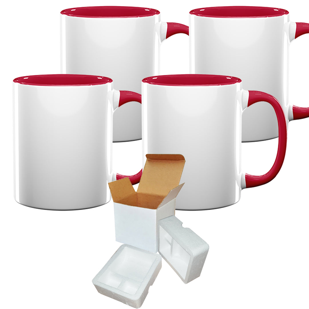 12 Pcs 11OZ Dark Red Rim & Handle Sublimation Mugs with Gift Boxes - Dye-Sublimation  Coffee Cups - Mugsie