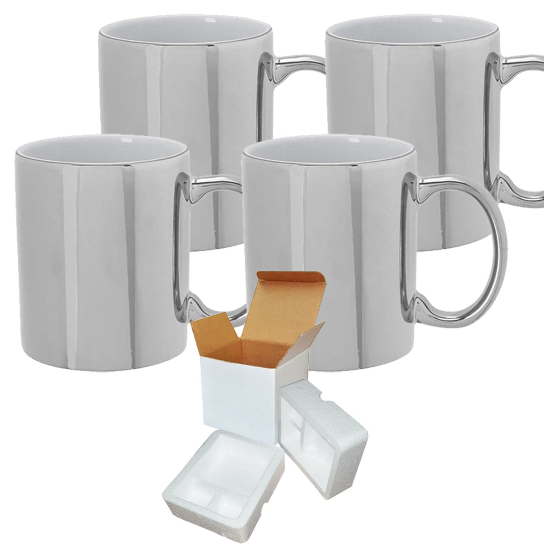 12 Pack 11 oz. SILVER & GOLD Inner and Handle - Ceramic Sublimation Mugs -  Professional Grade - Foam Supports Boxes