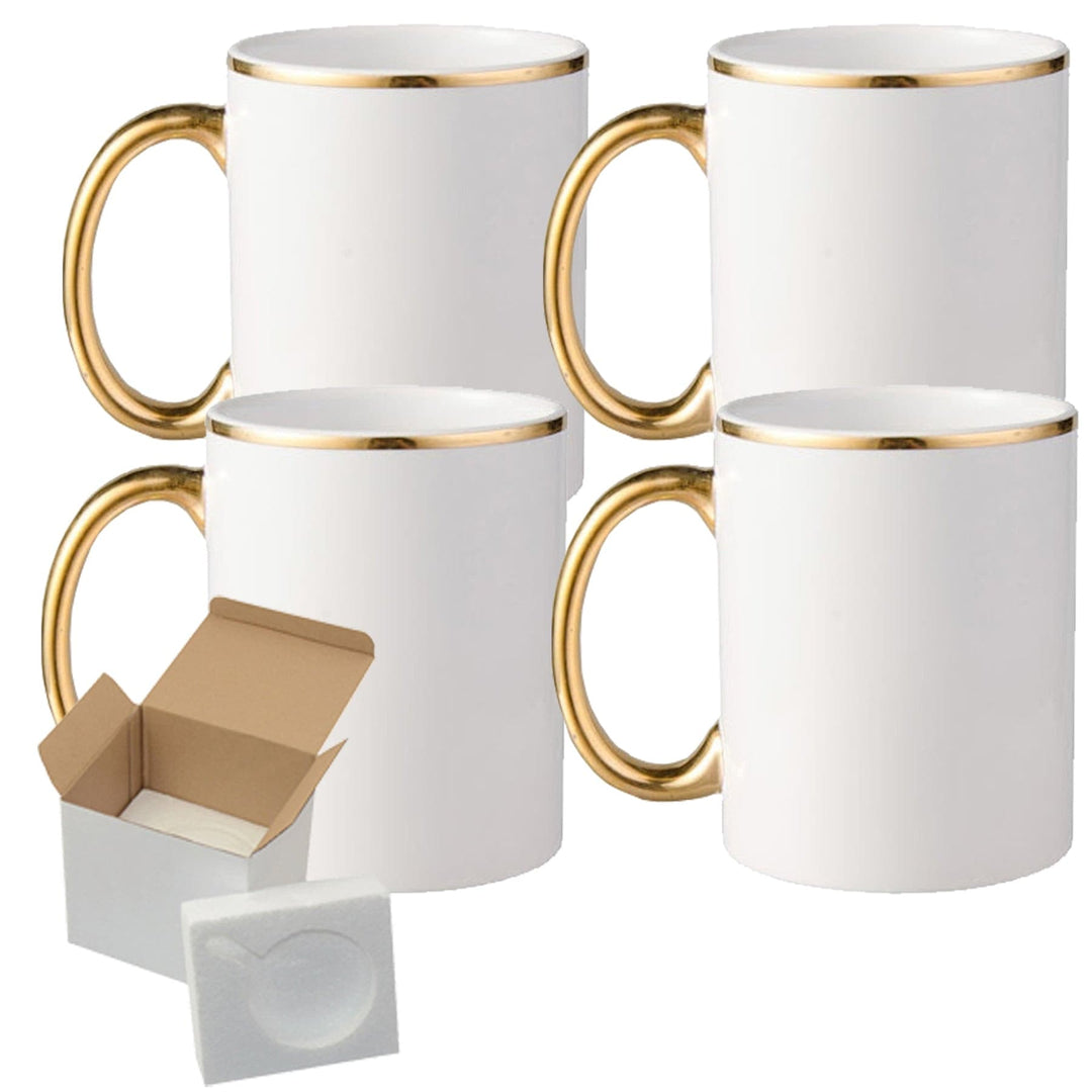 Mugsie | 12 Pcs High-Quality 15oz Sublimation Mugs Featuring Gold Rims and Handles, Including Foam Support Boxes for Safe and Convenient Storage