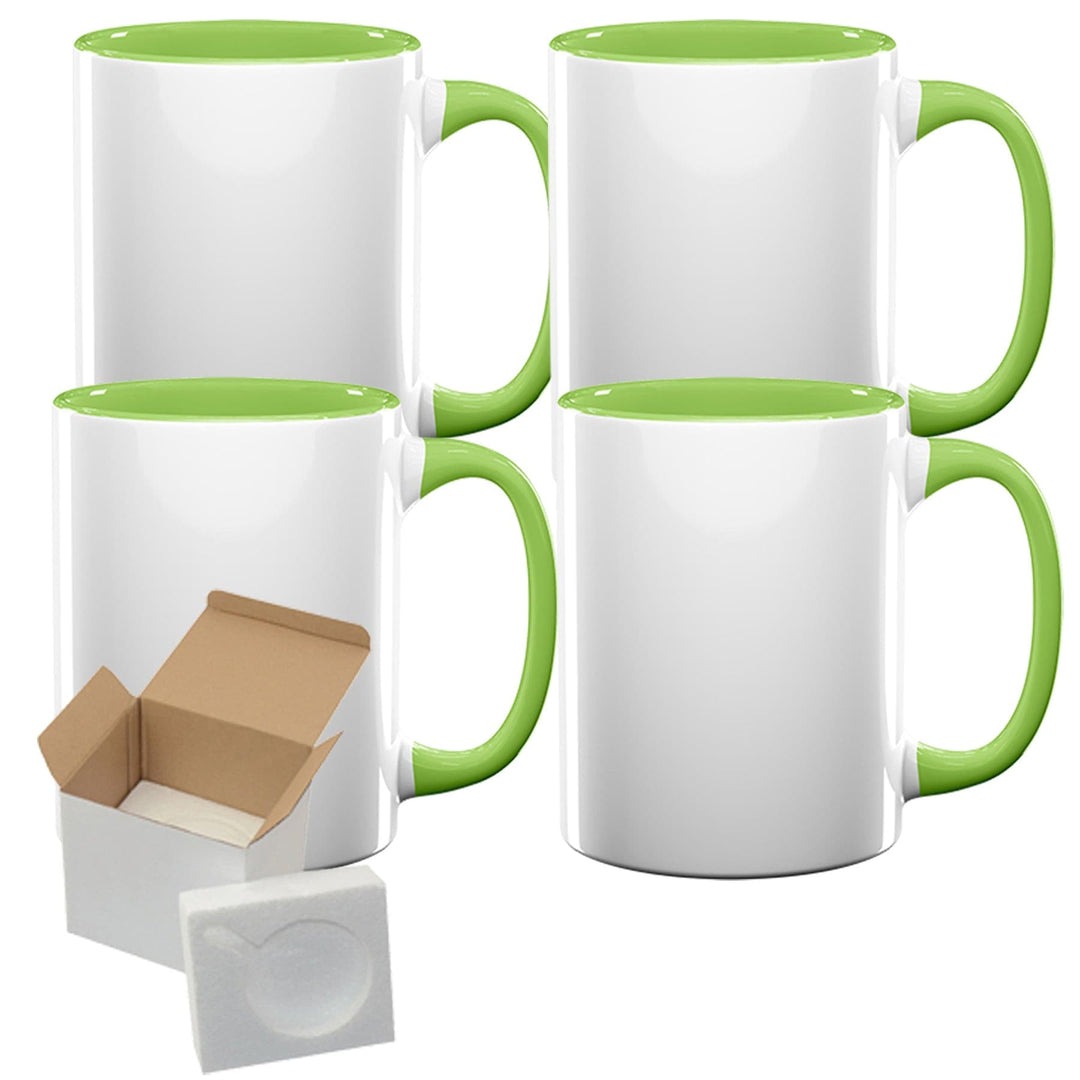 4-Pack of 11oz Sublimation Mugs with Hunter Green Inner And Handles,  Includes Foam Shipping Box