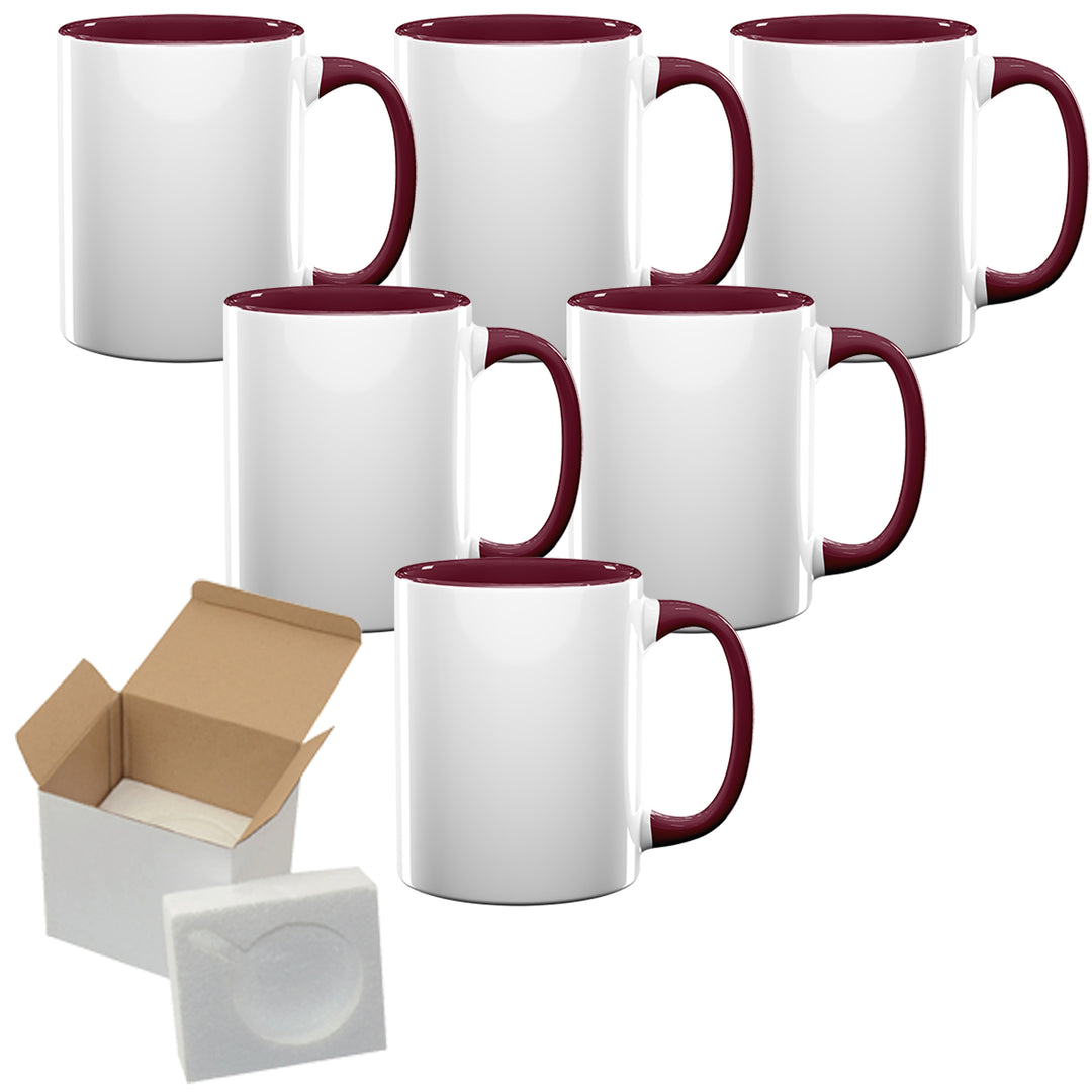 Box of 4 11 Oz. Ceramic Sublimation Mugs BLACK Inner/ BLACK Handle  Cardboard Box With Foam Supports 