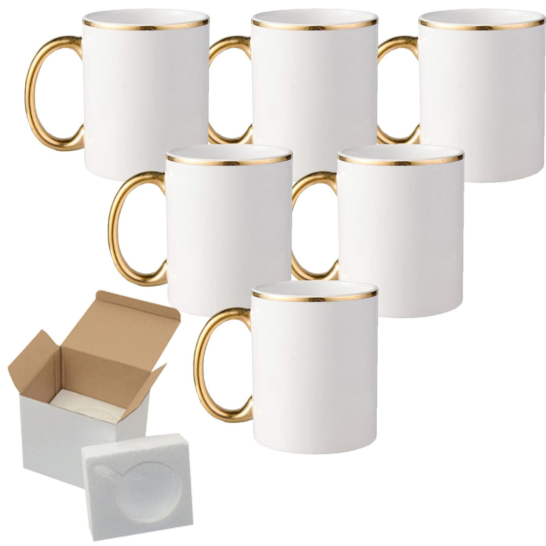 Mugsie | 12 Pcs High-Quality 15oz Sublimation Mugs Featuring Gold Rims and Handles, Including Foam Support Boxes for Safe and Convenient Storage