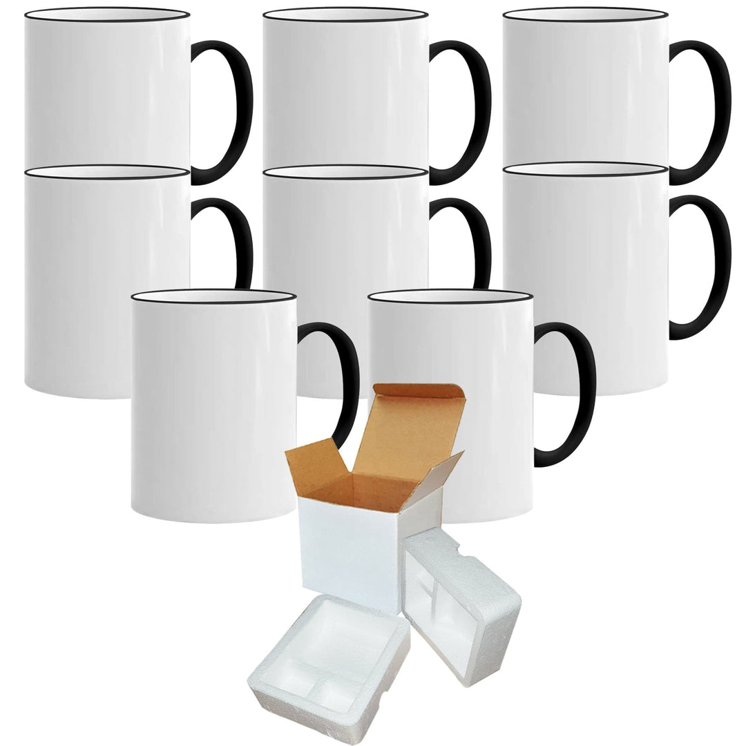 Black Rim & Handle Sublimation Mugs Set  12-Piece with Individual White  Boxes - Mugsie