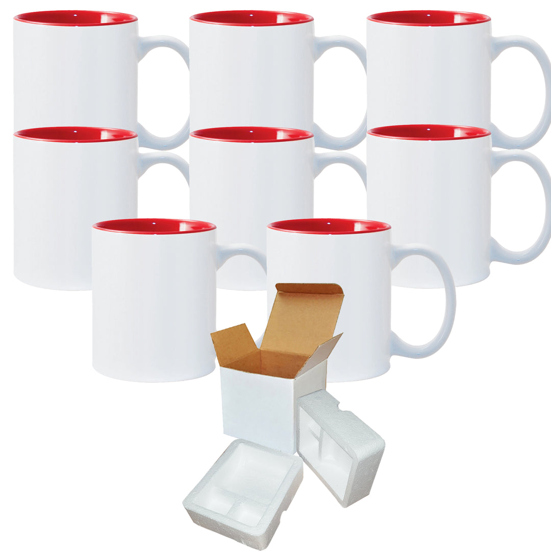 12 Pcs 11OZ Dark Red Rim & Handle Sublimation Mugs with Gift Boxes - Dye-Sublimation  Coffee Cups - Mugsie