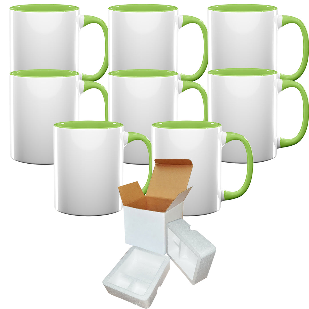 4-Pack of 11oz Sublimation Mugs with Hunter Green Inner And Handles,  Includes Foam Shipping Box