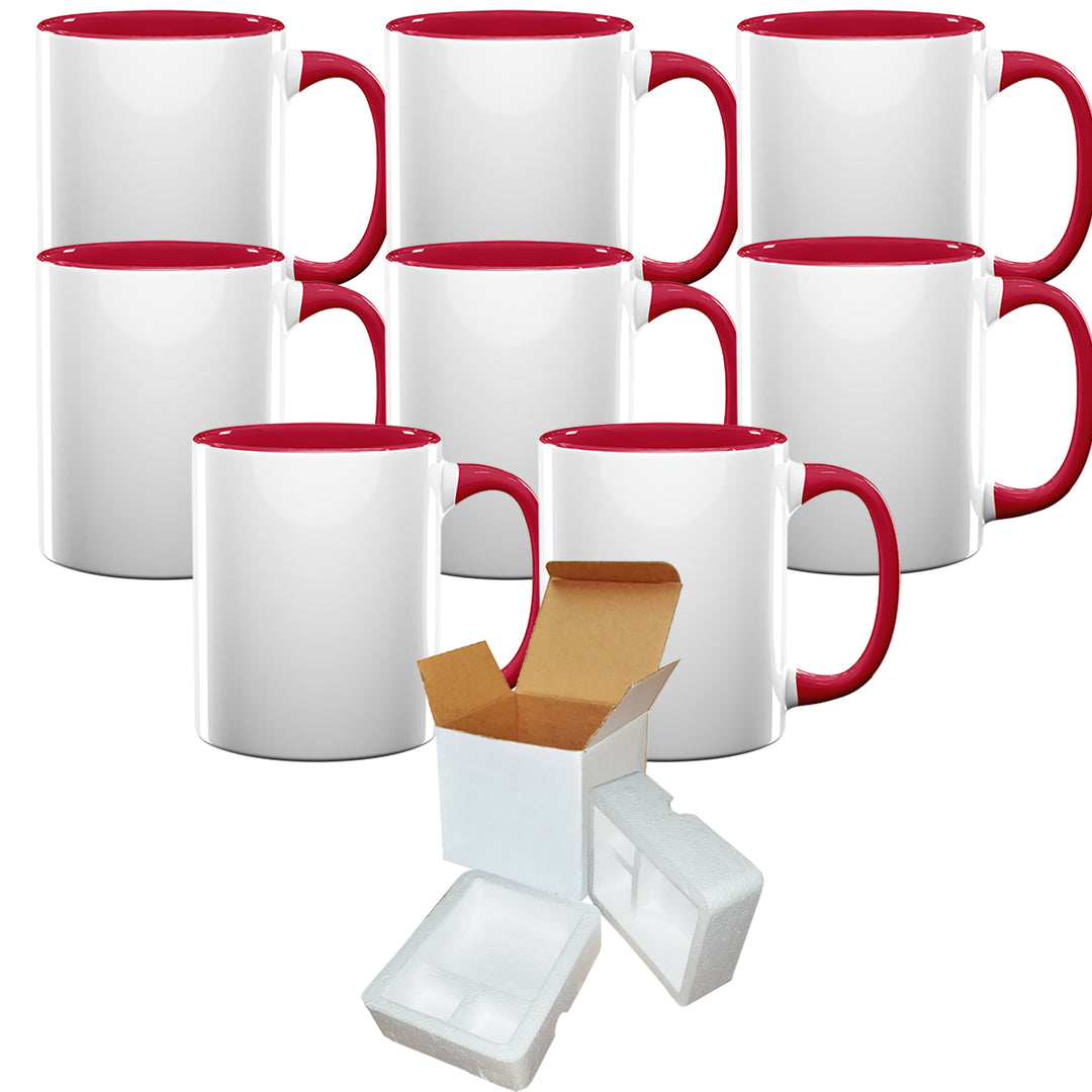 12 PACK 11 oz. RED Inner and WHITE Handle- Ceramic Sublimation