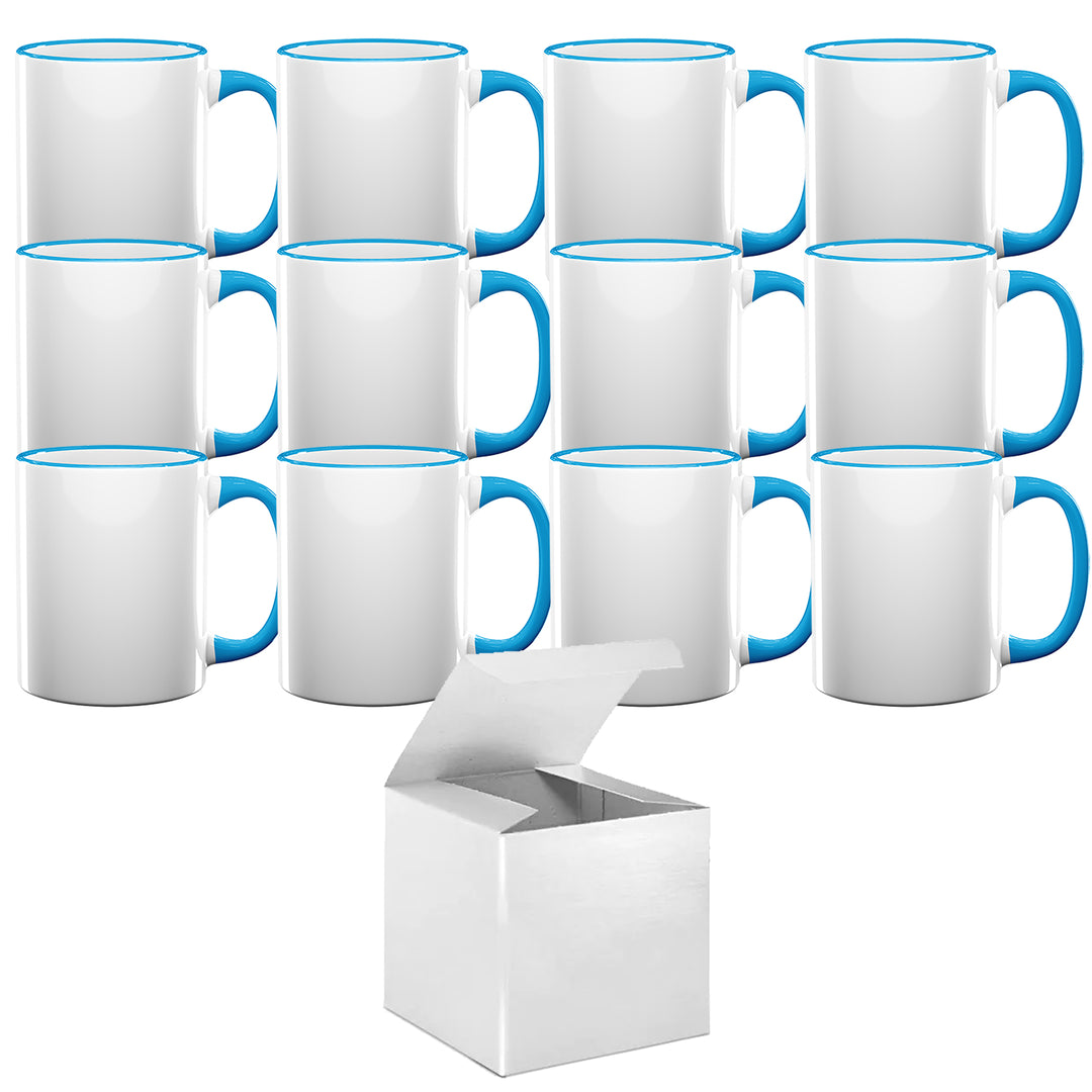 Black Rim & Handle Sublimation Mugs Set  12-Piece with Individual White  Boxes - Mugsie