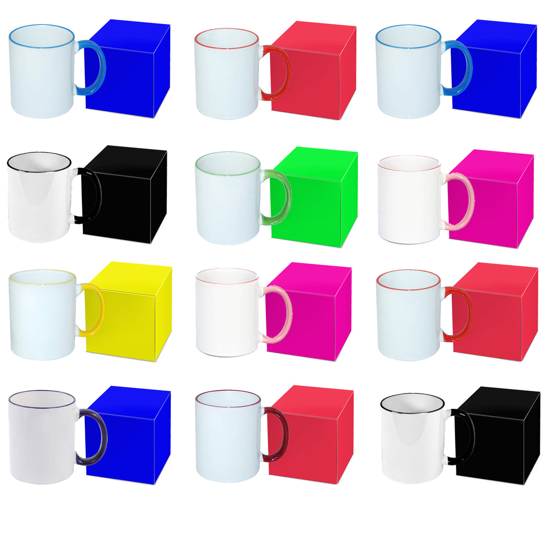 Shop Now for High-Quality 12-Pack 11oz Sublimation Blank Mugs - Black Rim,  Black Handle - Gift Mug Box Included! - Mugsie