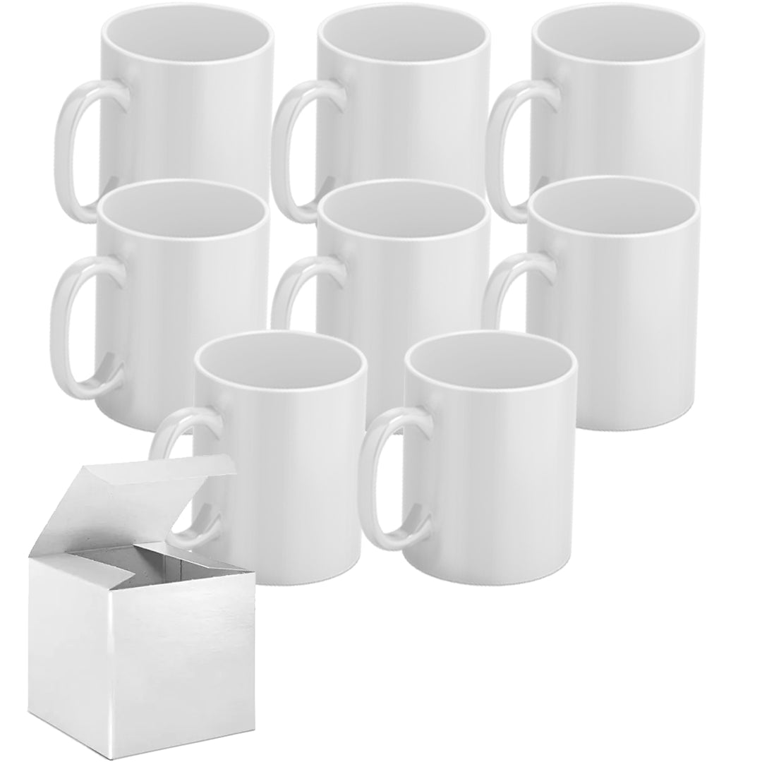 Premium Set of 6 White 15 oz Sublimation Mugs - Dishwasher & Microwave Safe  - Includes Mug Shipping Boxes - Mugsie